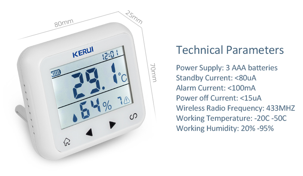KERUI TD32 LED Display Adjustable Temperature  Alarm Sensor