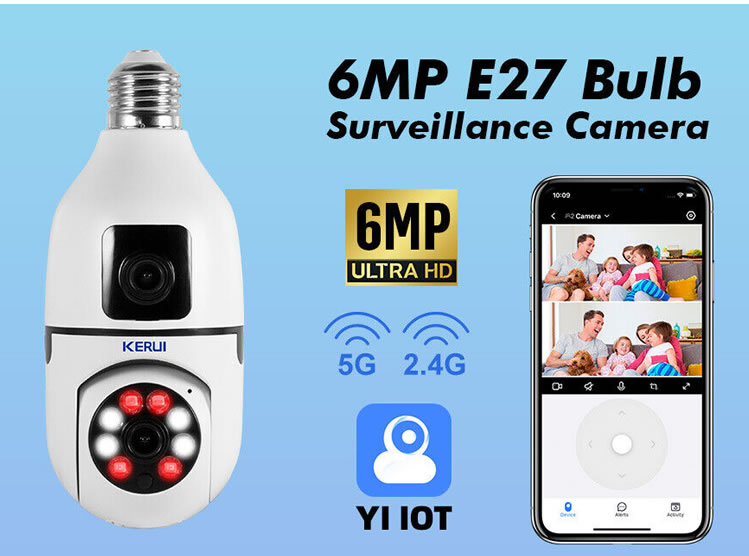 KERUI E27 6MP 1080P WIFI Dual lens Light bulb Camera