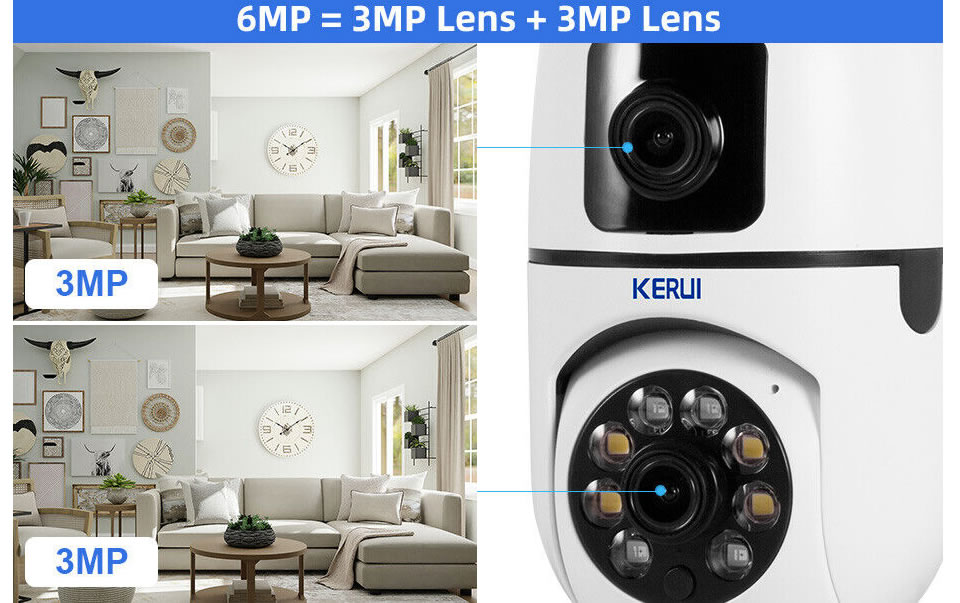 KERUI E27 6MP 1080P WIFI Dual lens Light bulb Camera