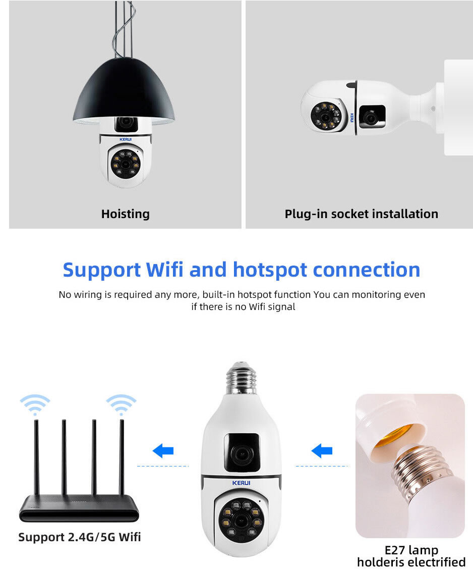 KERUI E27 6MP 1080P WIFI Dual lens Light bulb Camera